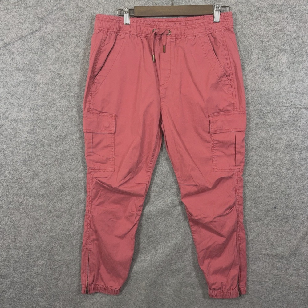 Polo Ralph Lauren Crop Cargo Joggers Women Sz M Coral Pink Drawstring Zip Hem